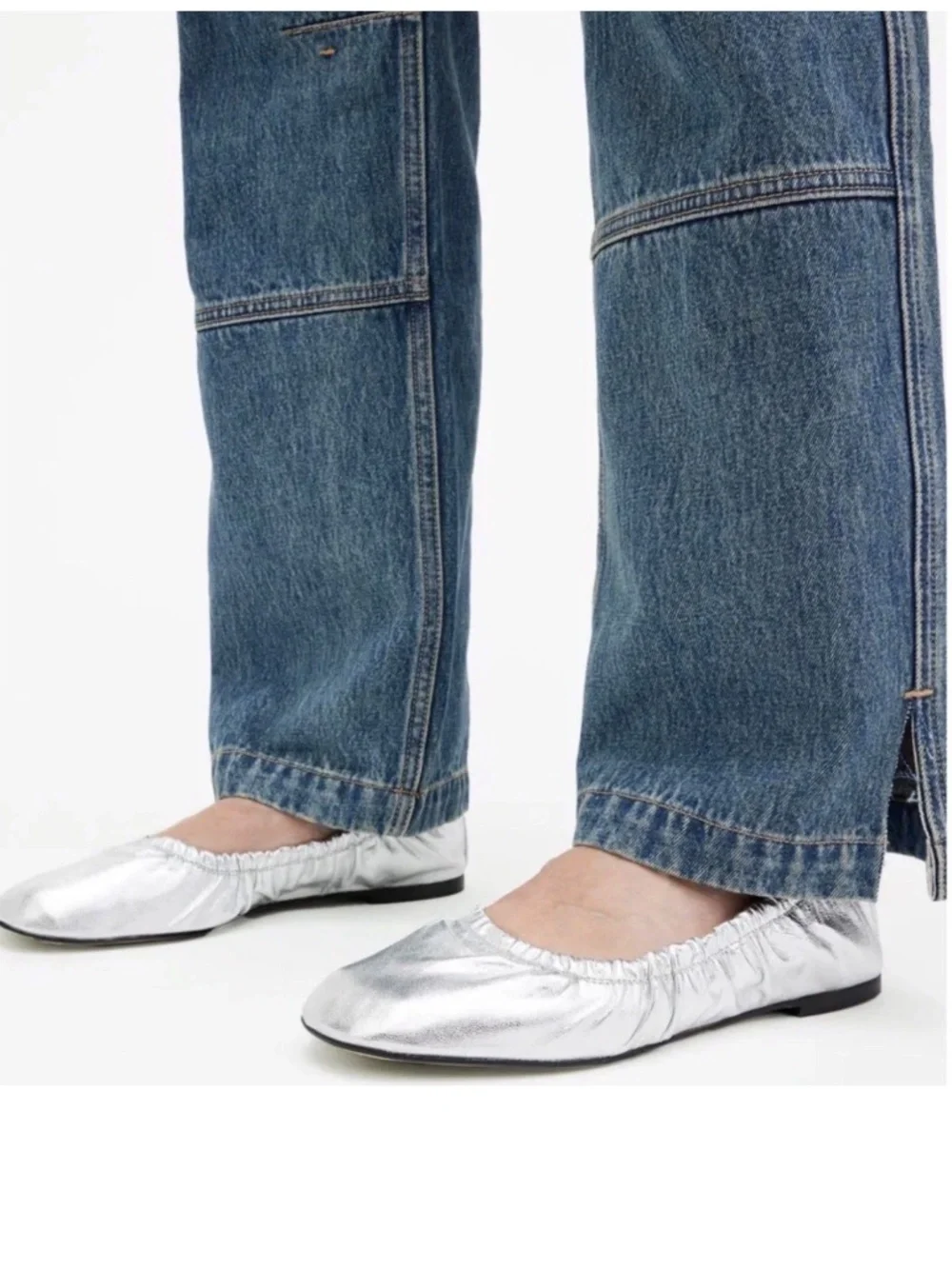 $299+ NWB AllSaints Alia Silver Metallic Leather Ribbon Ballet Sz 41/US 10.5